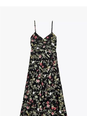 Zara Black Floral Spaghetti-Strap Maxi Dress